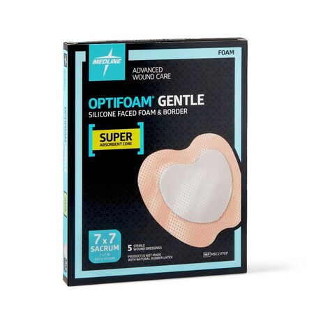 Medline Optifoam Gentle Silicone-Faced Foam Wound Dressing, 7in.x7in., Sacrum, Educational Packaging, 5PK MSC2177EPZ